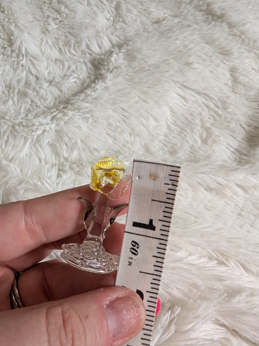 Vintage Tiny Handmade Yellow Glass Rose Figurine Knick Knack Sculpture